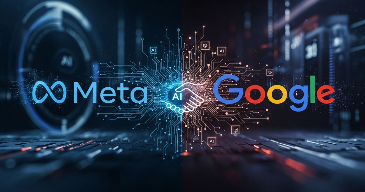 Meta and Google logos representing their AI chip partnership