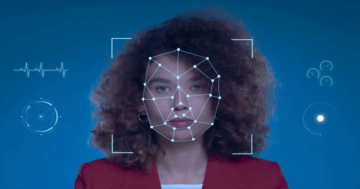Conceptual image showing biometric verification for social media with facial recognition and iris scanning